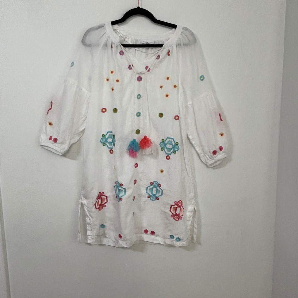 Charter Club Embroidered LinenTunic Dress Boho Tassels Coastal Cottage Women S